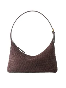 Sac porté épaule hobo en cuir tressé marron foncé élégant vintage chic sac à main décontracté
