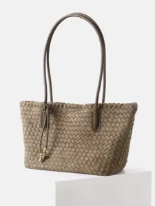 Sac Cabas Tissé en Cuir Véritable pour Femmes Sac d'Aisselle Commutation Fait Main Mode Sac Bandoulière Minimaliste