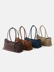 Sac cabas en suède pour femme rétro sac porté épaule élégant avec longues anses.