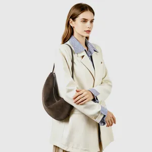 Bolso de hombro de ante retro en forma de media luna para mujer, elegante bolso axila.