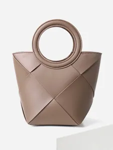Luxury Split Cowhide Leather Woven Handbag Geometric Rhombus Weave Crossbody Bag With Circular Handle Casual Lazy Style Purse