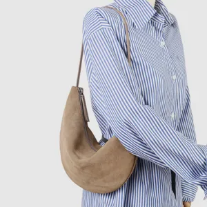 Bolso de hombro de ante retro para mujer, elegante bolso de media luna para otoño invierno.