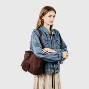 Bolso shopper de ante marrón para mujer, gran bolso hobo de hombro para uso diario y oficina.