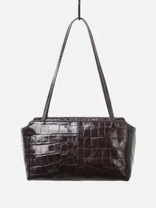 Western Retro Genuine Leather Cowhide Crocodile Pattern Underarm Bag For Women Elegant Commuter Solid Color Handbag Shoulder Bag