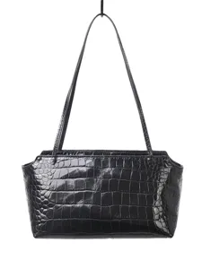 Elegant black crocodile embossed leather underarm shoulder handbag for women daily commuting.