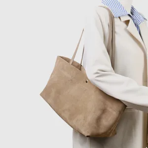 Bolso tote de ante de gran capacidad para mujer, bolso de hombro para trabajo, bolso caqui informal.