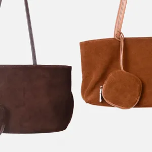 Bolso tote de piel ante, bolso de hombro hobo de gran capacidad, detalles de bolso de otoño.