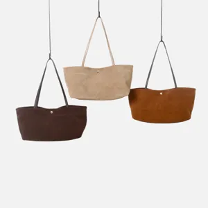 Bolso de hombro de ante de gran capacidad bolso casual para mujer otoño invierno marrón beige