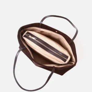 Bolso tote de ante marrón oscuro, gran capacidad bolso de hombro elegante para diario.