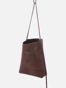 Borsa a Secchiello in Pelle di Vacchetta Nubuck di Grande Capacità per Donna Borsa a Spalla Tote Minimalista Retrò da Pendolare