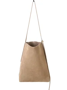 Borsa a secchiello minimalista in pelle scamosciata, grande borsa per autunno e inverno.