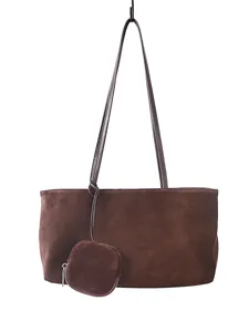 Elegante bolso tote de ante marrón oscuro para mujer gran capacidad bolso hobo hombro
