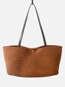 Bolso Tote de Cuero de Vaca Esmerilado Vintage Mujer Gran Capacidad Bolso de Hombro de Gamuza Bolso de Mano de Conmutador Color Sólido Elegante Bolso de Axila