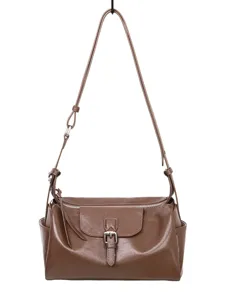 Clásico bolso de hombro de cuero marrón para mujer, elegante bolso cruzado tipo almohada.