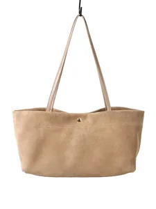 Bolso tote de ante caqui para mujer, gran capacidad y bolso de hombro minimalista para trabajo.