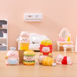 Cute Piggy Hamburger Restaurant Mini Figurines Resin Pig Cartoon Ornaments For Car Center Console Desktop Decor Gifts