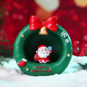 Christmas wreath Santa figurine glowing desktop ornament holiday gift for home decor
