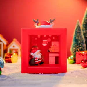 Christmas square night light desktop ornament, festive holiday gift LED decor for home bedroom.