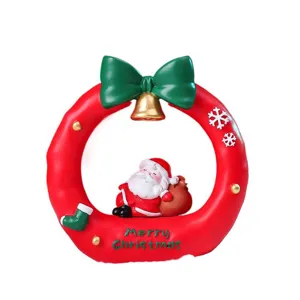 Christmas wreath desktop ornament with cute Santa resin figurine for holiday home party decor