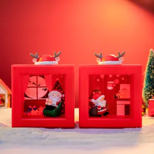 Christmas square night light desktop ornament with cute Santa and deer antlers design.
