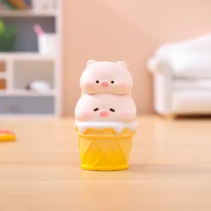 Cute double pig ice cream resin figurine mini cartoon ornament desktop car interior decor