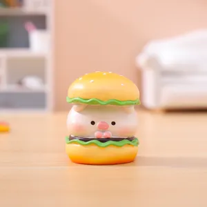 Mini cute pig burger figurine detail shot, perfect for car dashboard decoration and desktop.