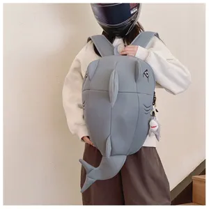 Shark shape motorcycle helmet backpack, large capacity cute student schoolbag for daily use.