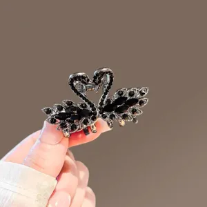 Pince à cheveux cygne noir avec strass scintillants, pince élégante en métal pour coiffure.