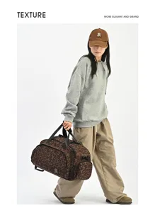 Borsa da viaggio casual con stampa leopardata, grande capacità portatile con tasca laterale.