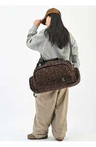 Borsa da viaggio casual con stampa leopardata, grande capacita borsa a tracolla multifunzionale.