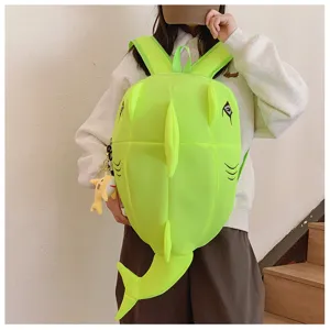 Cute cartoon dinosaur backpack for students, creative neon green school bag for daily use.