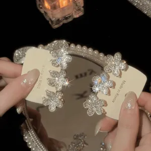 Koreanische Luxus Strass Blumen Haarklammer glitzernde Seitenpfeilspange fuer Damen Mode