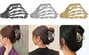 Gothic Skelett Hand Haarklammer Metall Haifischclip für Damen Haarstyling Zubehör