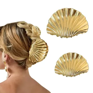 Pinza para el Cabello de Vieira de Metal Brillante para Mujer Elegante Pinza de Tiburón Grande con Forma de Concha Accesorios para el Cabello de Moda Oro Plata Regalo