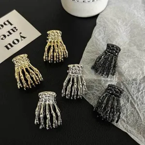 Pince à Cheveux Main de Squelette en Métal Gothique Punk Halloween Os de Squelette Griffe pour Femmes Accessoire de Cheveux Queue de Cheval