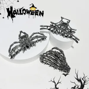 Halloween pince a cheveux metal araignee squelette main accessoire coiffure tendance