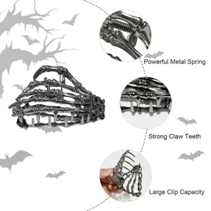 Halloween squelette main pince a cheveux metal gothique griffe de cheveux accessoires coiffure
