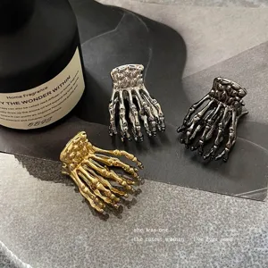 Set de pinces à cheveux squelette main métal punk gothique d'Halloween, accessoires élégants.