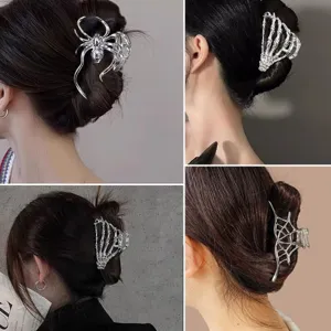 Halloween griffe de cheveux en métal gothique araignée squelette pince à cheveux chic