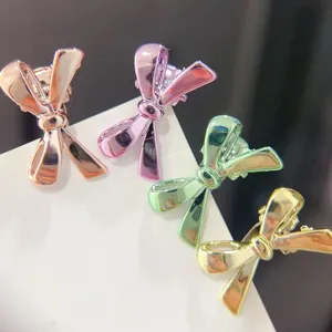 Metall Schleife Haarspangen, 4 bunte kleine Entenschnabel Clips für süssen Pony und Styling.