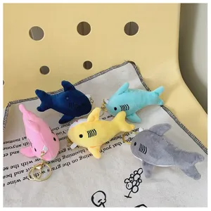 Cute plush shark keychain multi-color set fluffy cartoon animal key ring bag pendant lovely gift.