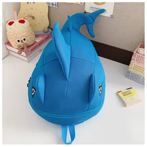 Cute blue shark backpack for kids and students, large capacity breathable mesh school bag new.