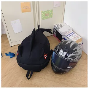 Cute black shark monster backpack large capacity cool student school bag for daily use