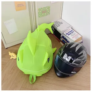 Cute monster dinosaur motorcycle backpack, large capacity waterproof riding helmet school bag.