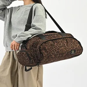 Borsa da viaggio casual con stampa leopardata e tracolla, grande capacita per tutti i g.