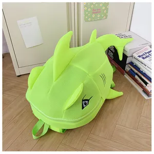 Neon green shark backpack mesh cute monster school bag casual daypack for kids style