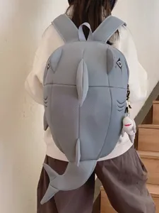 Cute 3D grey shark backpack large capacity novelty school bag for students casual outdoor