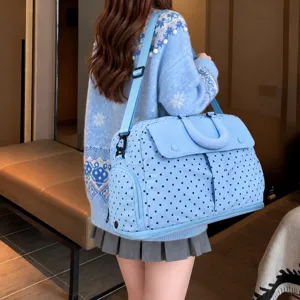 Large capacity travel duffel bag stylish lightweight polka dot weekender gym bag for women.