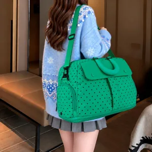 Large capacity travel duffel bag, stylish lightweight polka dot luggage for gym and short trip.
