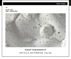 Nahaufnahme des weißen Strass-Stern-Rucksack-Stoffs mit einzigartiger Textur und Design.